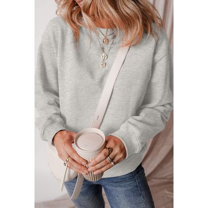 Gray Solid Fleece Lined Drop Shoulder Terry Sweatshirt