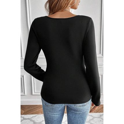 Black Solid Scoop Neck Slim Fit Thermal Top