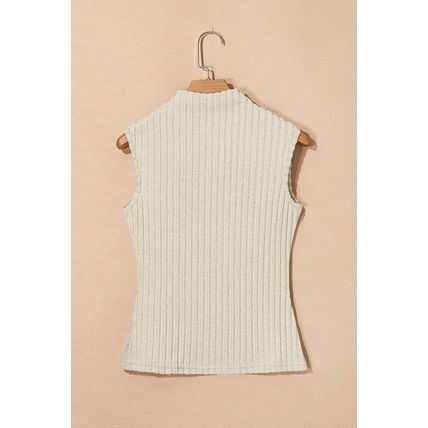 Apricot Ribbed Knit Mock Neck Tank Top