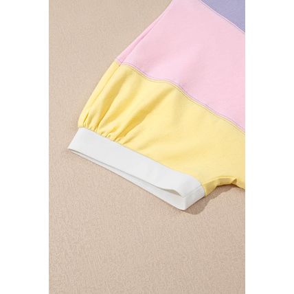 Purple Color Block Patchwork Half Sleeve Oversized T Shirt
