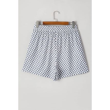 Gray Checkerboard Lace-Up High Waist Plus Size Casual Shorts