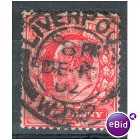 GB stamps 1902-10 KEV11 - 1d SG219 Liverpool 1