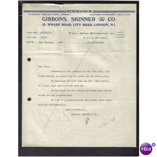 GIBBONS,SKINNER, & CO LTD,CITY RD,LONDON,N1, 20NOV1937