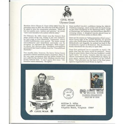 CIVIL WAR series ULYSSES GRANT ' OFFICIAL FIRST DAY of ISSUE ' (1995)
