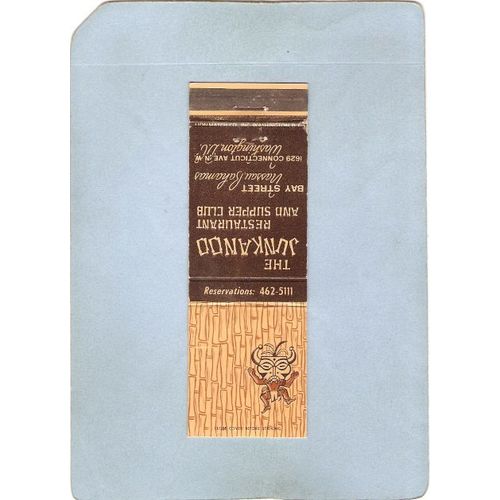 DC Washington Matchcover Tiki The Junkanoo Restaurant And Supper Club 1629~73