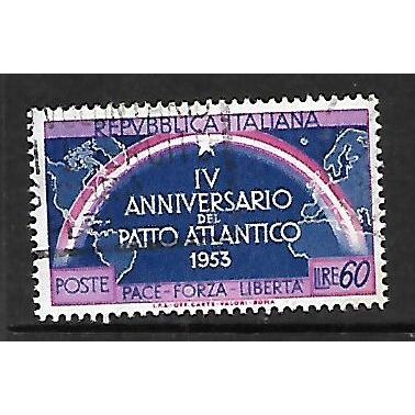 ITALY 1953 4th ANNIV OF ATLANTIC PACT 60L BLUE AND MAUVE SG 852 FINE USED