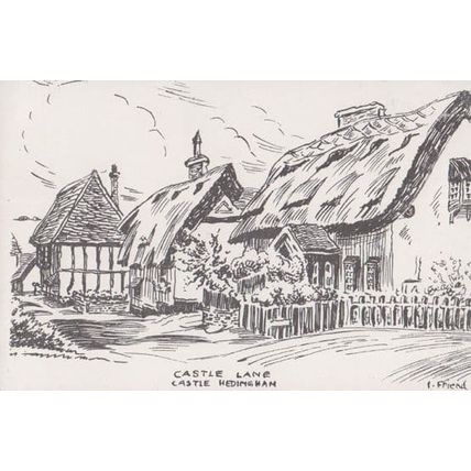 Castle Hedingham Halstead Cottage Lane Art Local Artist Drawing 1970s Postcard