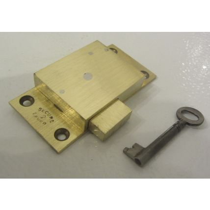 Antique Cabinet Cupboard Lock Solid Brass Has 1 working key 2 Levers 1920s era