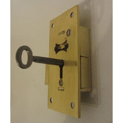Antique Cabinet Cupboard Lock Solid Brass Has 1 working key 2 Levers 1920s era