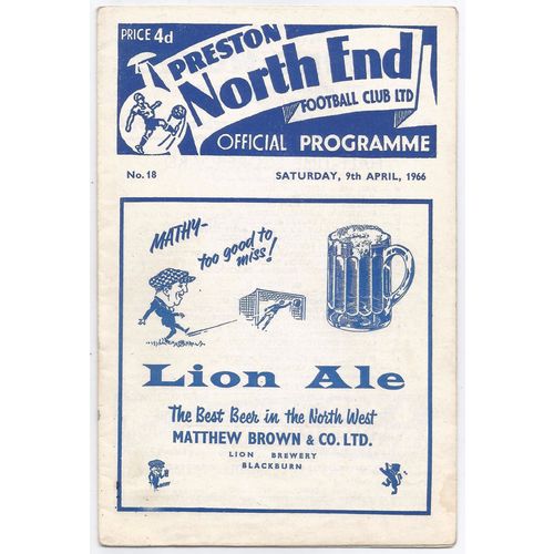 1965-66 PRESTON NORTH END v ROTHERHAM UNITED (Good Condition - No Writing)