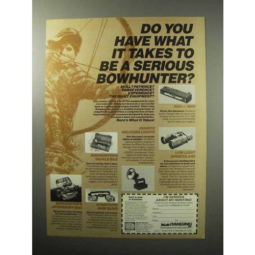 1987 Ranging Archery Accessories Ad - Serious Bowhunter