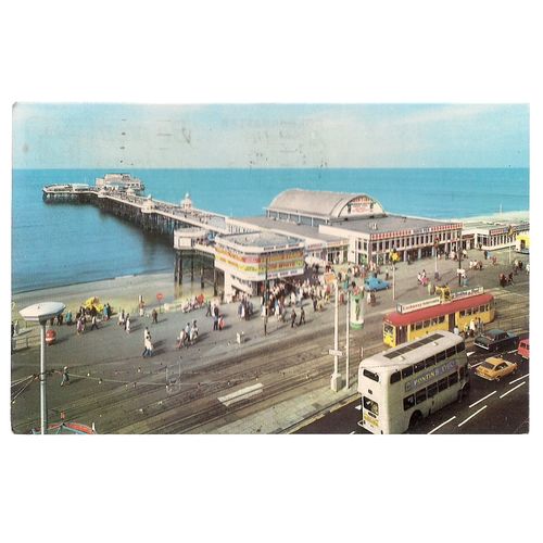 NORTH PIER, BLACKPOOL, LANCASHIRE used postcard 1982 pm white bus =