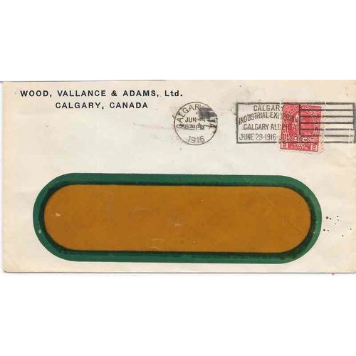 Canada Admiral 2 Cent WAR TAX Letter Rate 1916, Calgary Slogan to Banff Alberta