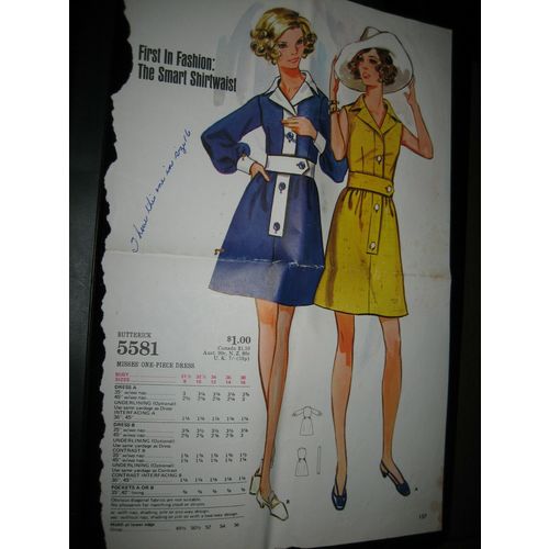 Vintage Butterick #5581 Misses Shirtwaist Dress Pattern - Size 16