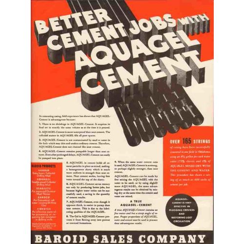 BAROID SALES CO 1936 Aquagel better cement jobs oil well vintage ad