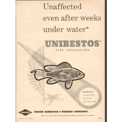 UNION ASBESTOS RUBBER COMPANY 1953 unaffected under water vintage ad
