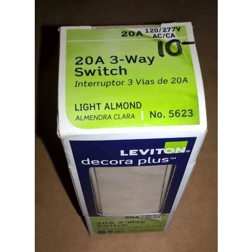 Lot of 5 Leviton Light Almond Decora Rocker Wall Light Switches 3-Way 20A 5623-2