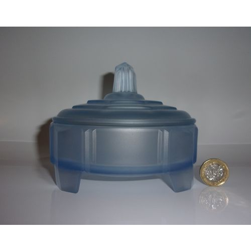 Art Deco Bernsdorf Blue Frosted Glass Bon-Bon Bowl. Rare.