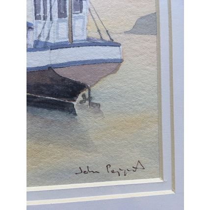 Original Watercolour Painting by John Peppit END OF THE DAY Fishing Boat Framed