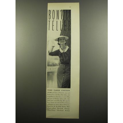 1955 Bonwit Teller Adele Martin Coat Dress Ad - Time Table Cotton