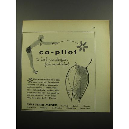 1955 Saks Fifth Avenue Corset Ad - Co-Pilot to look wonderful feel wonderful