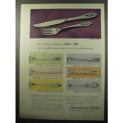 1955 International Sterling Silver Ad - The new deep-sculptured Silver Iris