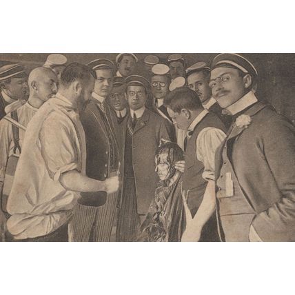 German Fencing Sword Fighting Severe Head Wound Doctor Old Postcard