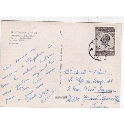 Poupehan S Semois Belgium Postcardposted crease