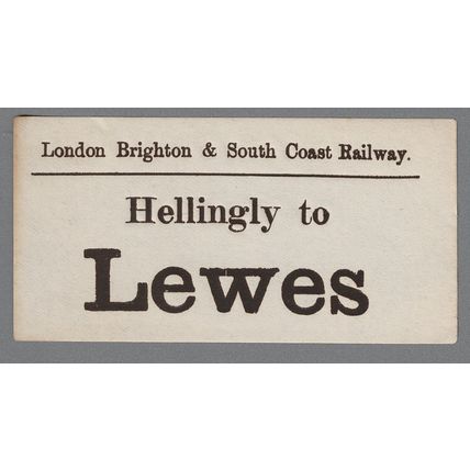 LONDON BRIGHTON & SOUTH COAST RAILWAY LUGGAGE LABEL - HELLINGLY to LEWES