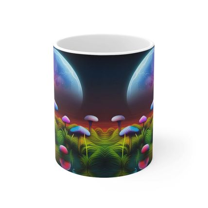 Lunar Moon Scene Toadstools and Lillies #6 Mug Ceramic Coffee Mug 11oz