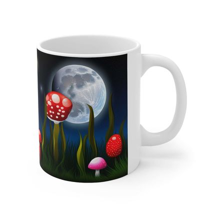 Lunar Moon Scene Toadstools and Lillies #5 Mug Ceramic Coffee Mug 11oz