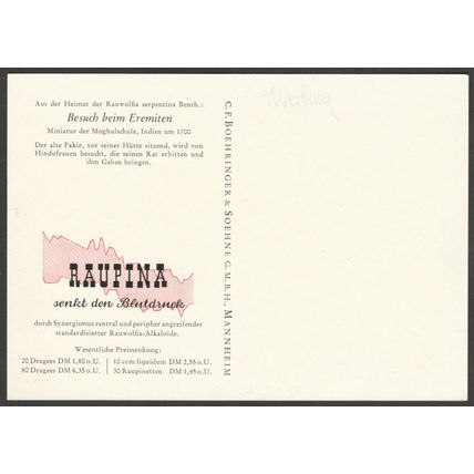 Raupina Medizin, c.1950s - Boehringer & Soehne Reklame AK