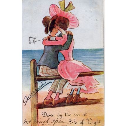 Isle Of Wight Kissing On Beach By Sea Old Comic Postcard
