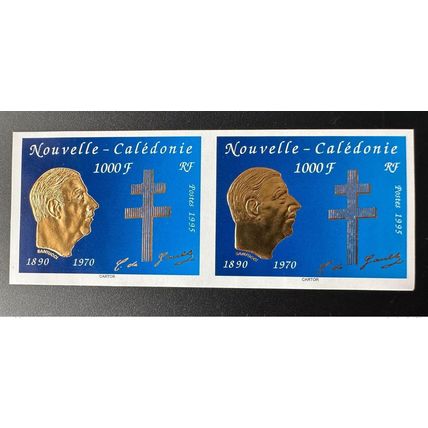 Nouvelle-Calédonie 1995 YT n°682 ND paire horizontale Mort Général Gaulle Doré