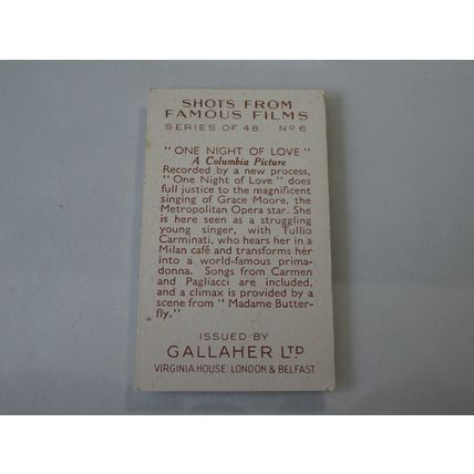 1935 Gallaher Shots From Famous Films Card # 06 of 48 One Night Of Love Good (2)