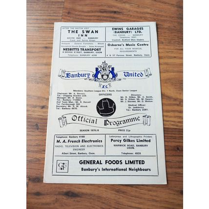 1975/76 Banbury United v Oxford City - Oxfordshire Professional Cup * FREE P&P *