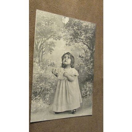 Early Italian Postcard - Pretty little girl & Butterfly