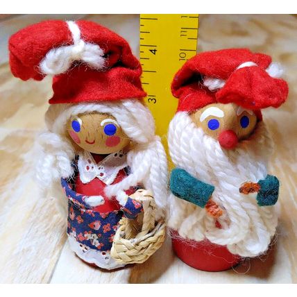 Wood Handcrafted Holline Denmark 4" Man & Woman Holiday Christmas Figures (2)