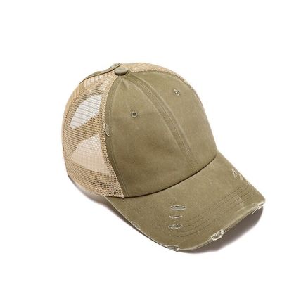 Women Distressed Baseball Cap Mesh Ponytail Hat High Messy Ponycap Trucker Hats