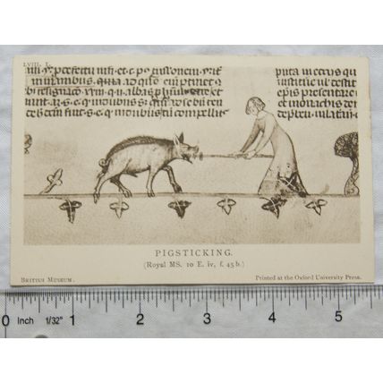 vintage postcard Pigsticking - Mediaeval Sports & Pastimes