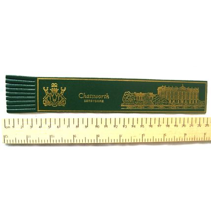 Vintage: green leather bookmark - Chatsworth, Derbyshire