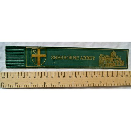 Vintage: green leather bookmark - Sherborne Abbey