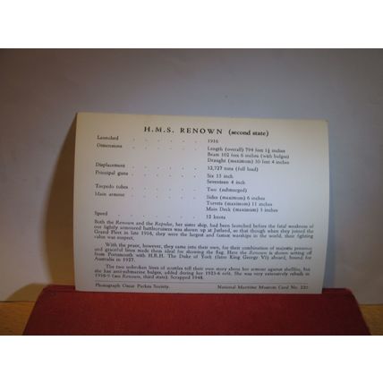 H.M.S. RENOWN unused card National Maritime Museum =