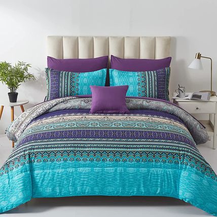 Boho Comforter Set Queen Size 8 Piece Bed in a Bag Bohemian Striped Bedding Quil