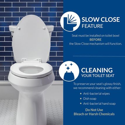 Mayfair Cassel Slow Close Toilet Seat, Easy Clean, Non Slip Premium Wood Seat, E