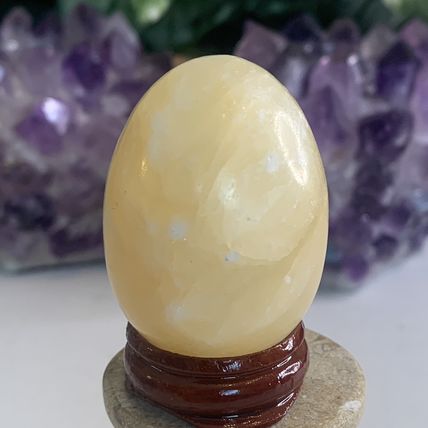 Calcite Crystal Egg Yellow Healing Chakra Stone Meditation Crystals W Stand 2"