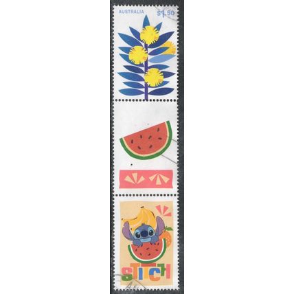 AUSTRALIA: 2025 DISNEY'S STITCH, USED WATTLE STAMP + GUTTER & STITCH TAB 38/39