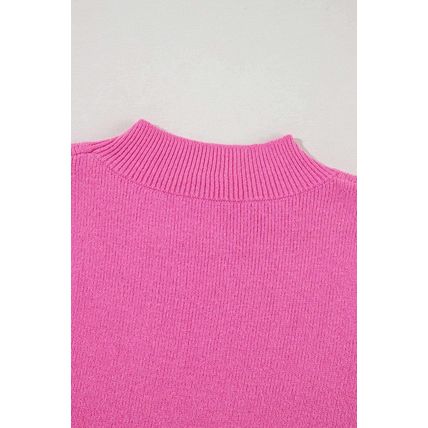 Pink Ribbed Knit Contrast Sleeve Sweater Top