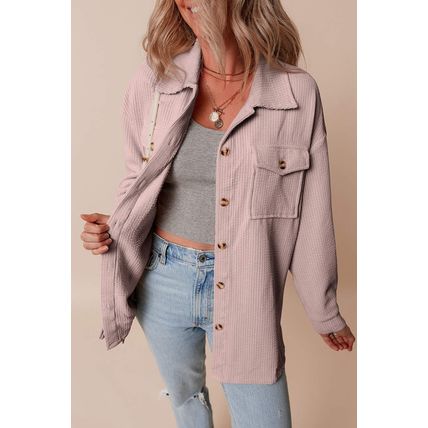 Light Pink Corduroy Flap Pocket Button Up Shacket