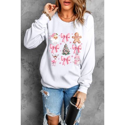 Beige Christmas Theme Pattern Pullover Sweatshirt